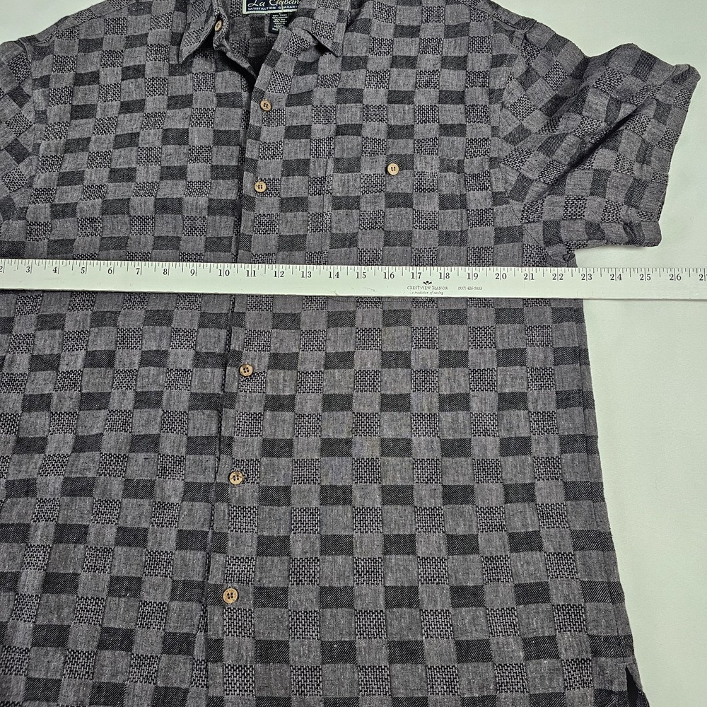 La Cabana Linen Blend Gray Black Check Lounge Shirt Mens L - Picture 3 of 5